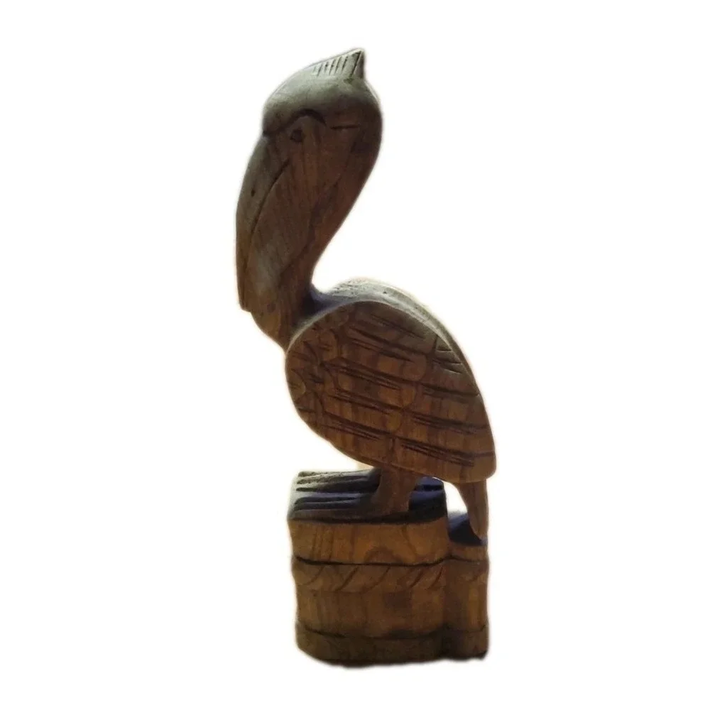 Vintage Hand Carved Wooden Pelican Bird Folk Art Primitive Statue 12